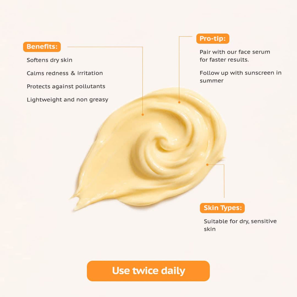 VDRA Turmeric Face Cream with benefits and usage instructions on a white background