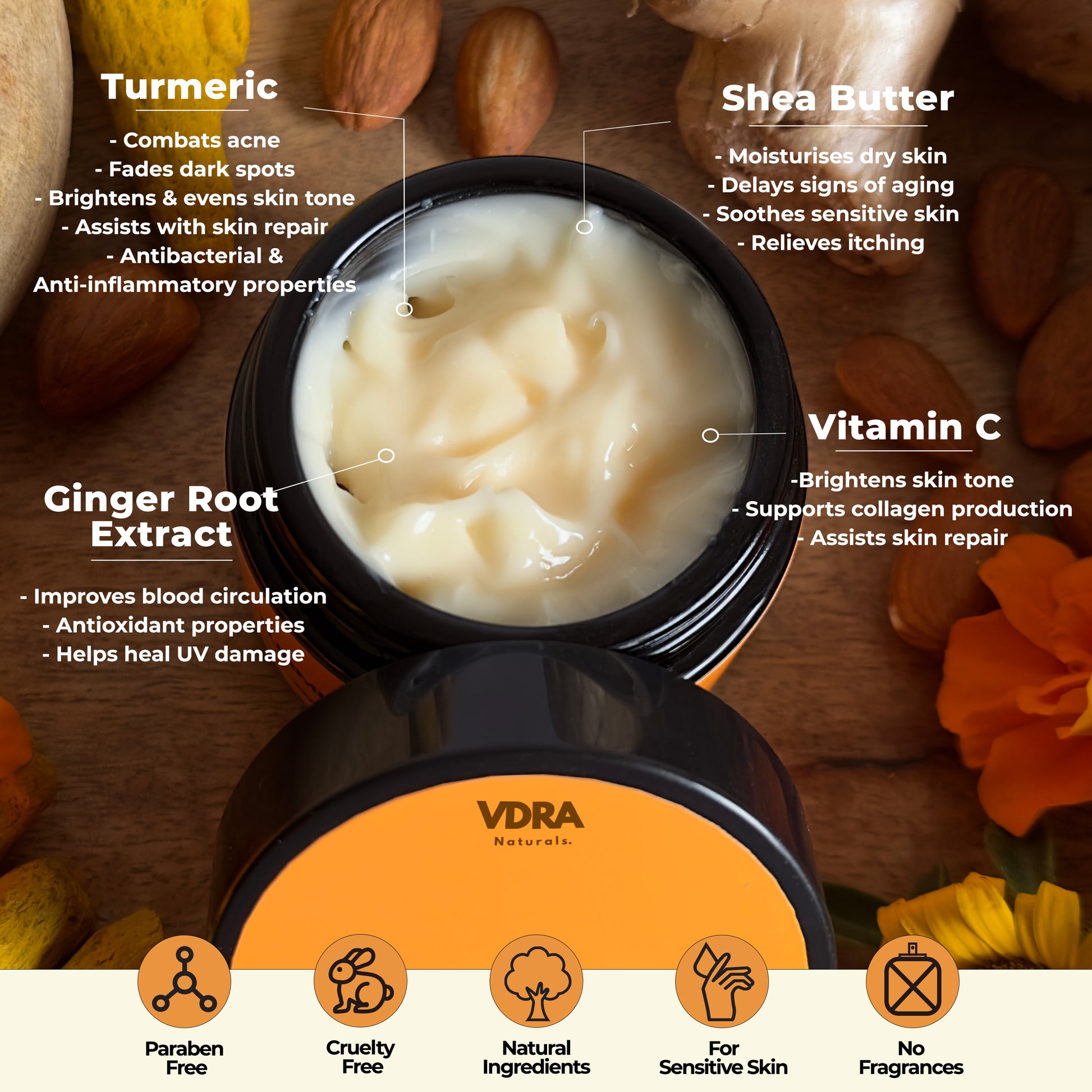 Natural Skin Brightening Turmeric Moisturiser Cream_Key Ingredients Image
